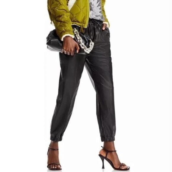 STUDIO Badgley Mischka Faux Leather Drawstring Jogger Pants Black Size M - Picture 2 of 13